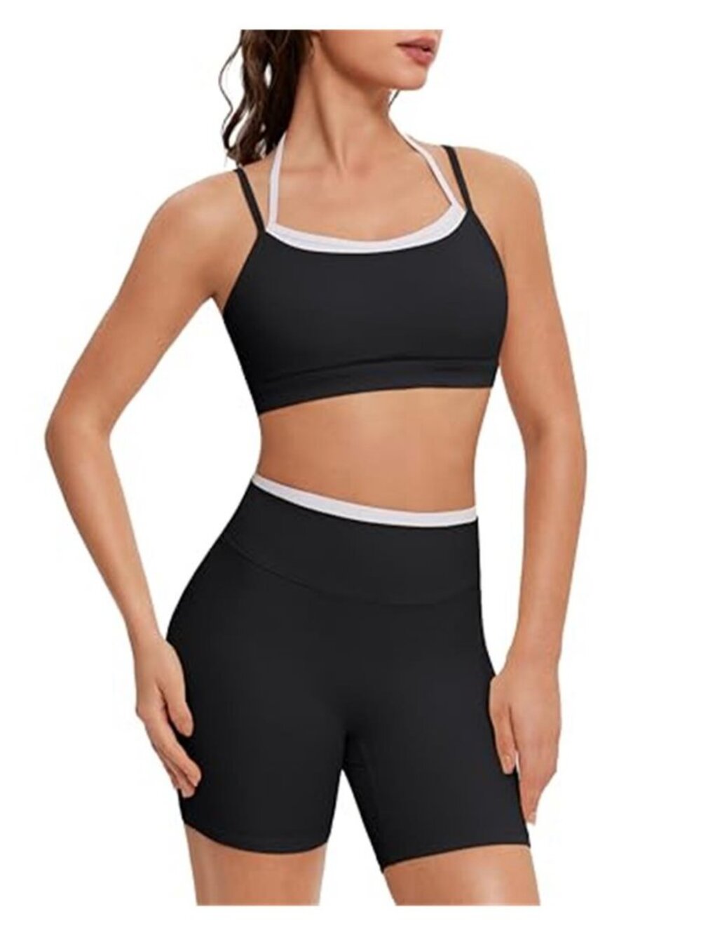 Workout Sets for Women Cute Doubel Layer Sports Bra Top Gym Outfits
